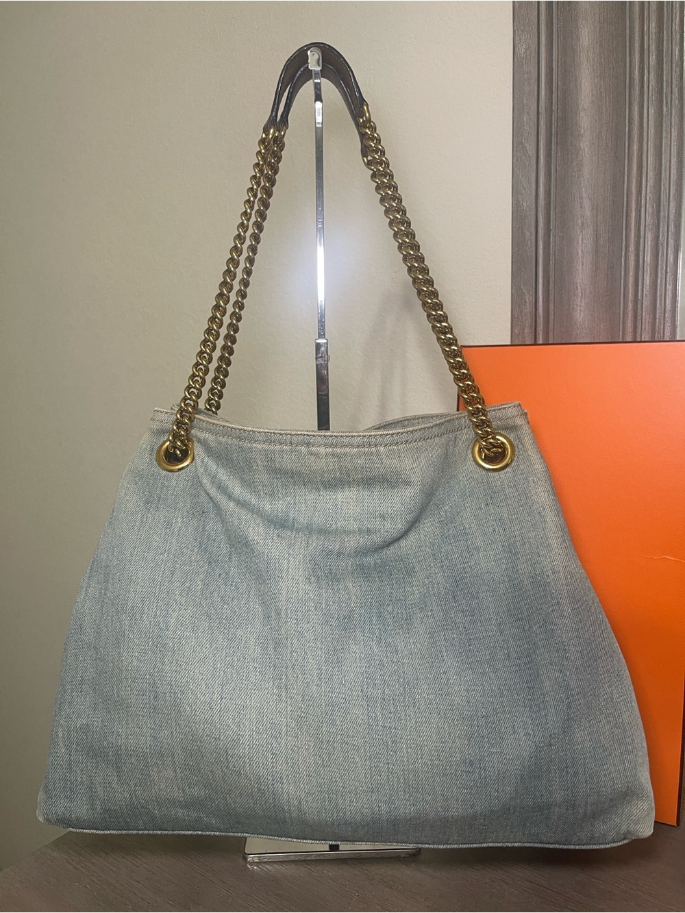 Gucci Light Blue Denim Shoulder Bag with Brown Leather Tassel - Picture 5 of 13